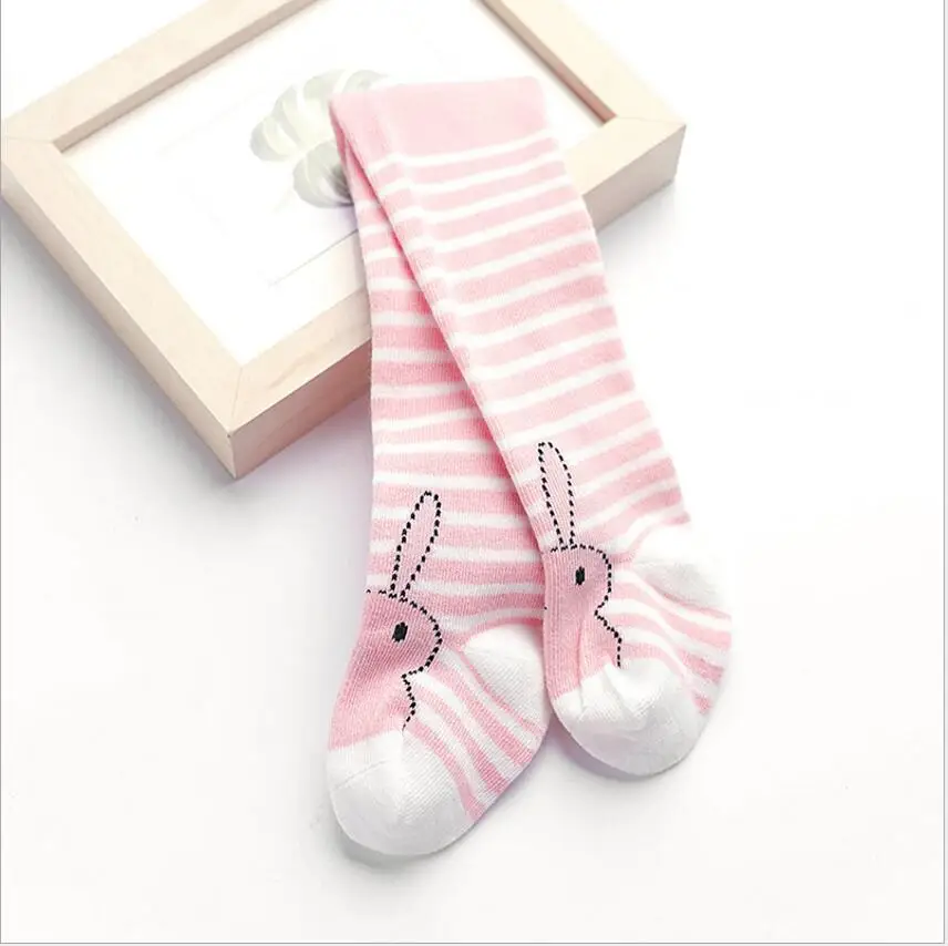 Pink Tights Колготки для новорожденный младенец от 0 до 3 лет колготки для маленьких девочек с мультяшным кроликом хлопковые колготки детские Чулочные изделия, детские чулки - Цвет: Pink Tights