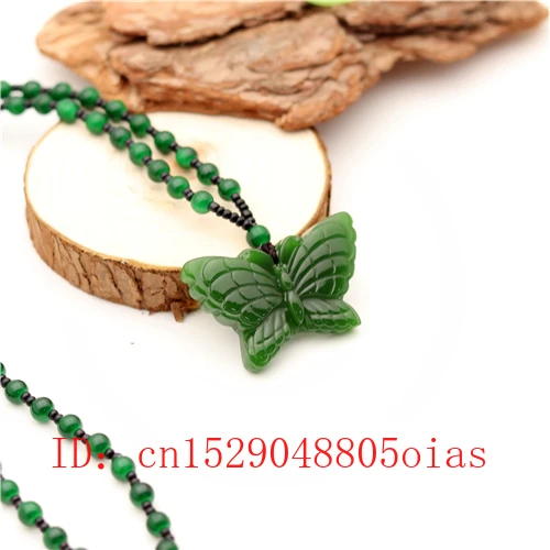 Ожерелье с подвеской бабочкой из натурального зеленого китайского нефрита