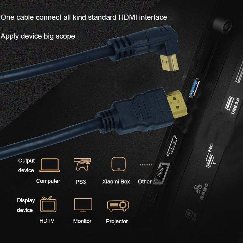 Высокоскоростной кабель 90 градусов 1080P Версия 1 4 HDMI штекер-HDMI штекер Поддержка 3D