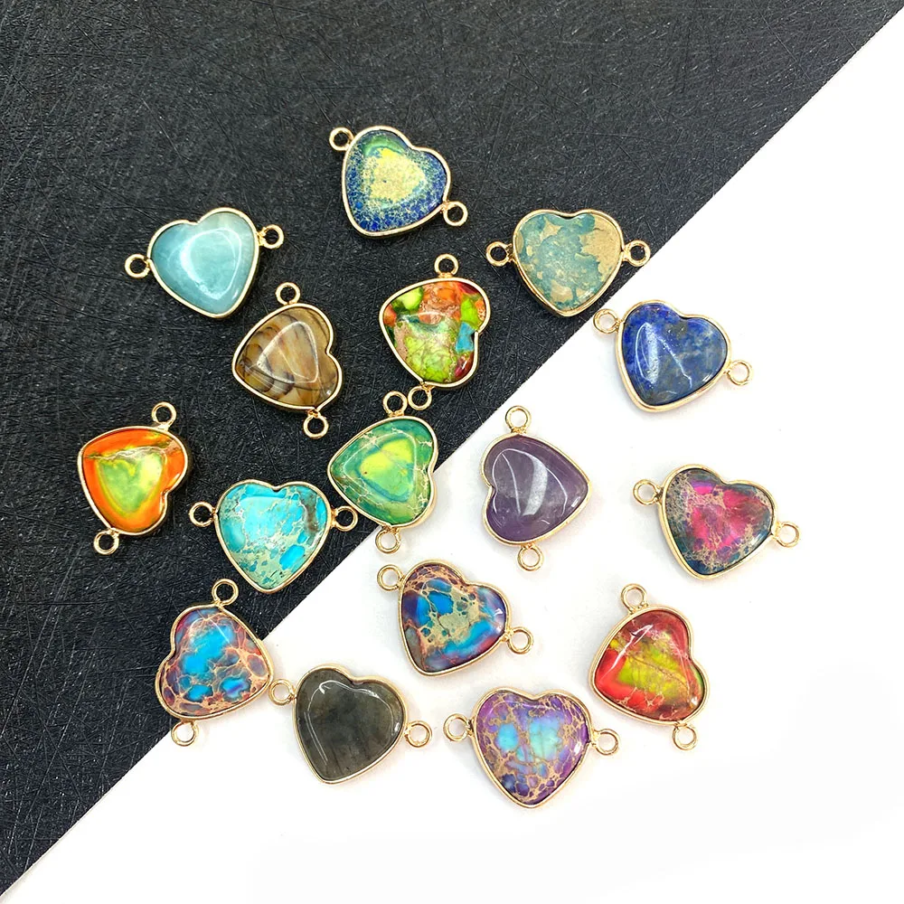

Emperor Stone Connector Love Heart Shape Treatment Stone Double Hole Fashion Pendant for DIY Handmade Jewelry Accessories15x23mm