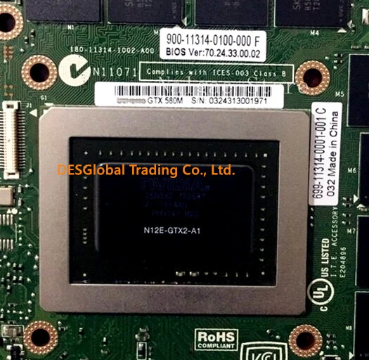 Оригинальная графическая видеокарта GTX580M GTX 580M GDDR5 2 Гб N12E-GTX2-A1 для Dell Alienware M17X R2 R3 R4