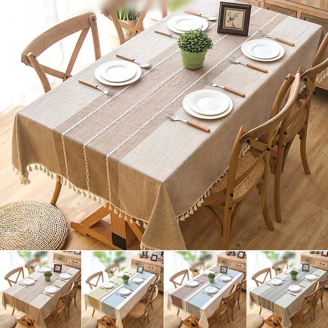 

1PC Waterproof Plaid Decorative Linen Tablecloth With Tassel Oilproof Thick Rectangular Wedding Dining Table Cover Tea Table Clo