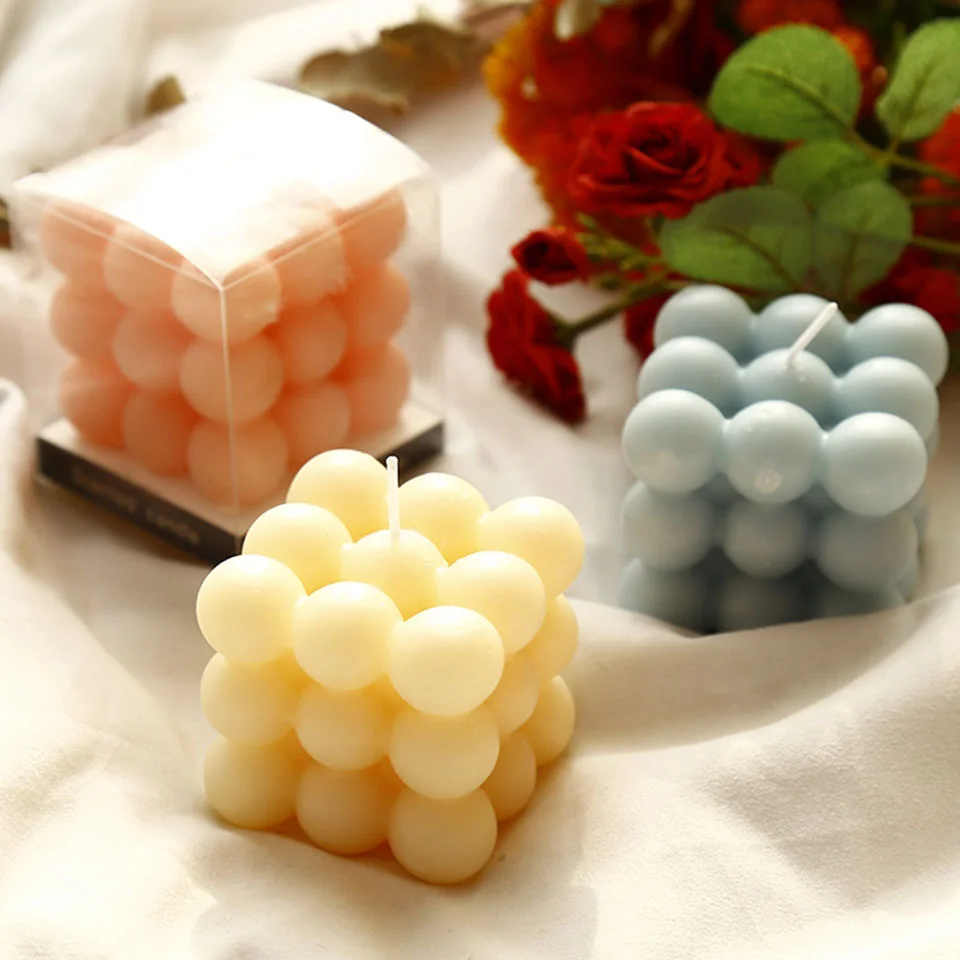 

1pc Cube Wax Fragrance Candle Creative Rose Scented Candles Home Geometric Decoration Cube Wax Fragrance Candle