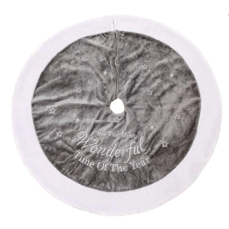 

Christmas Tree Skirt, 48Inch Luxury Faux Fur Tree Skirt Large Grey Super Soft Tree Skirt for Xmas Holiday Decorations