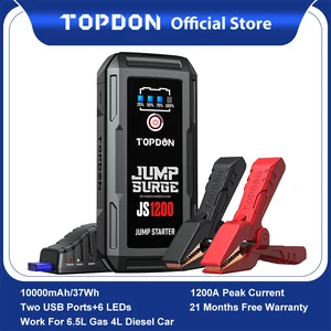 topdon 1200a jump starter car charger battery power bank for 6 5l gas 4 0l diesel 12v fast charger auto battery booster js1200 free global shipping