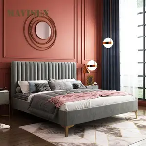 New Technology Fabric Wedding Master Bed With Wood Frame French Luxury Modern Hotel Apartment Household Soft Bed Home Furniture