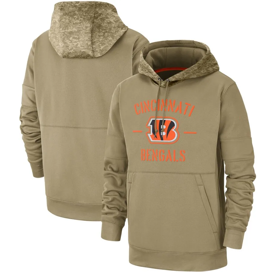 

Cincinnati Men American football Sweatshirt Bengals 2019 Salute to Service Sideline Therma Pullover sports Oversized Hoodie Tan