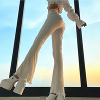 y2k 2021 sexy high waist lace cross tie slim flared pants lce stitching trousers casual pants fashion summer streetwear outfits