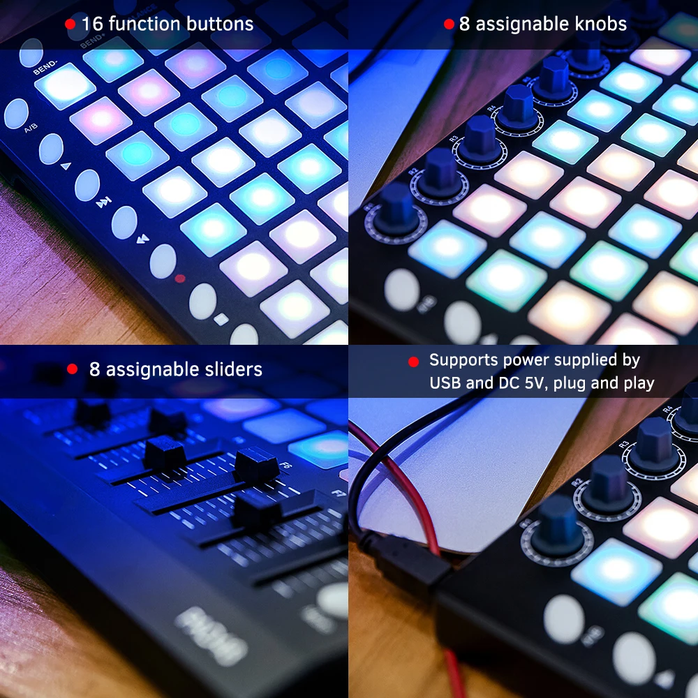 Портативный USB MIDI контроллер WORLDE PAD48 колодки с подсветкой 48 RGB 8 ручек 16 кнопок