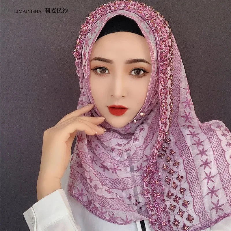 Мусульманский шелковый женский хиджаб Стразы Свадебный шарф|chiffon muslim hijab|scarf woman
