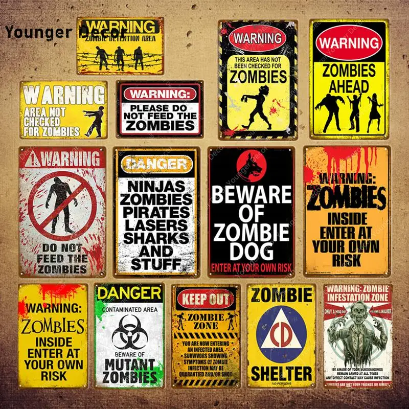 

Warning Zombie Ahead Plate Danger Keep Out Metal Tin Sign Vintage Poster Wall Art Painting Plaque Bar Pub Club Home Decor YI-016