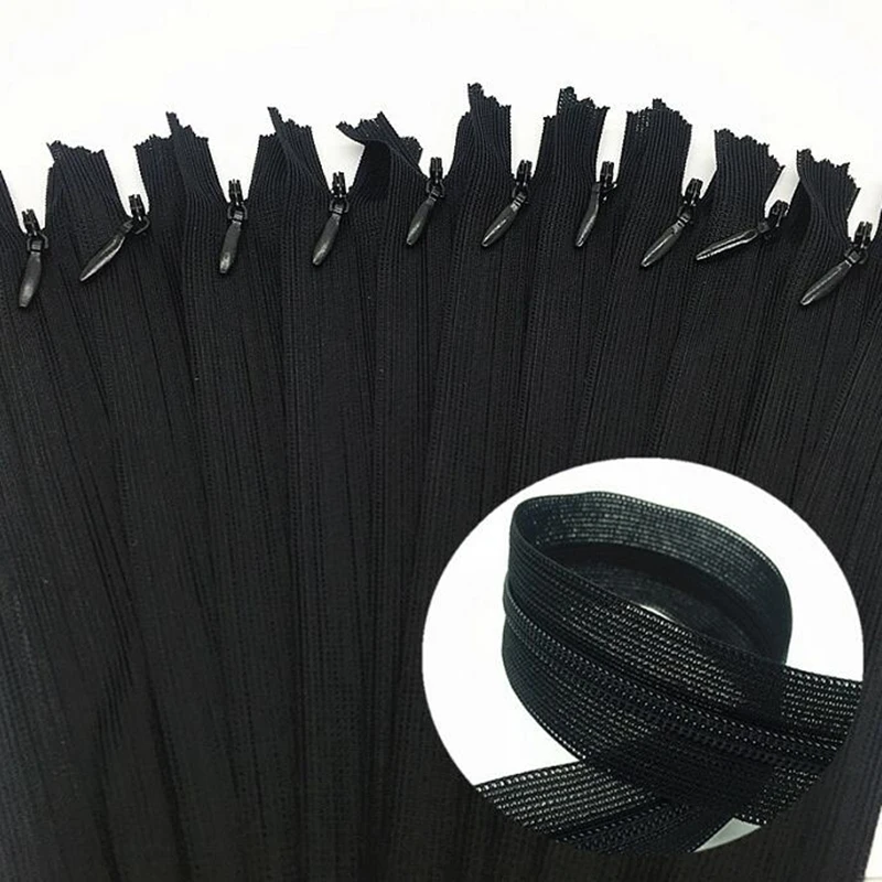 10pcs 3# black 28cm/30cm/40cm/50cm/60cm nylon invisible soft tulle coil Chiffon zipper sewing  Silk Zippers