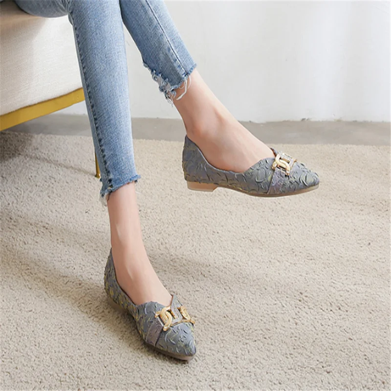 

Women Flat Shoes 2021 Casual Fashion Slip-on Ballerina Woman Flats Patent Ladies Spring Autumn Lady Footwear New Metal Buckle