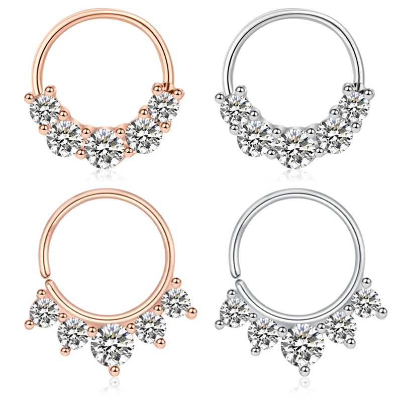 Серьги кольца с фианитами на петлях 20 г 316L|Украшения для тела| |