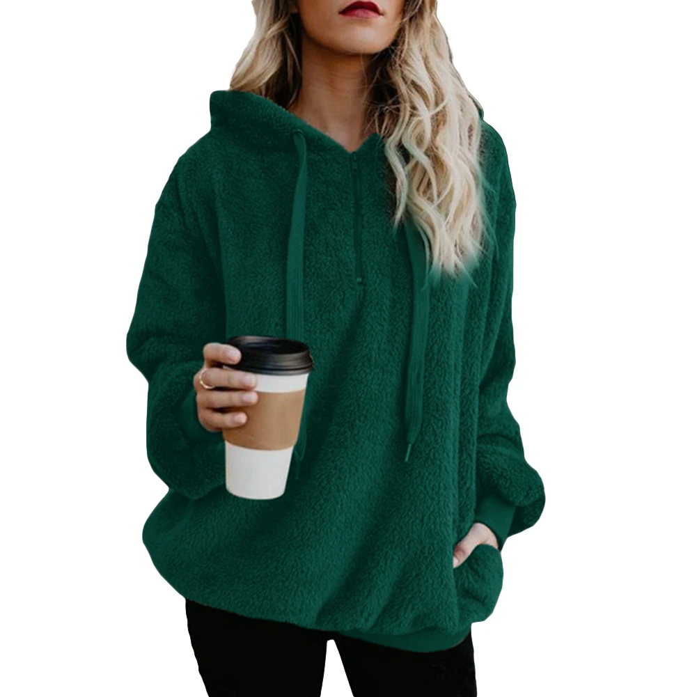 

Casual Women Long Sleeve Drawstring Side Pocket Pullover Solid Color Sweatshirt Women winter warm oversize hooded sweatshirt