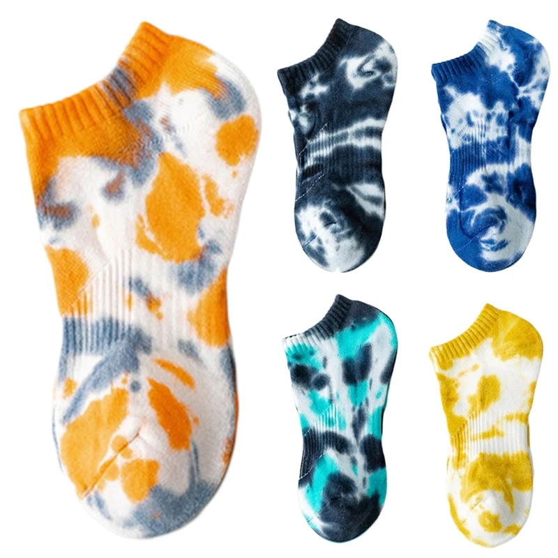 

Mens Summer Gradient Multicolor Print Low Cut Boat Socks Harajuku Hip Hop Skateboard Breathable Mesh Anklet Hosiery 스포츠 양말