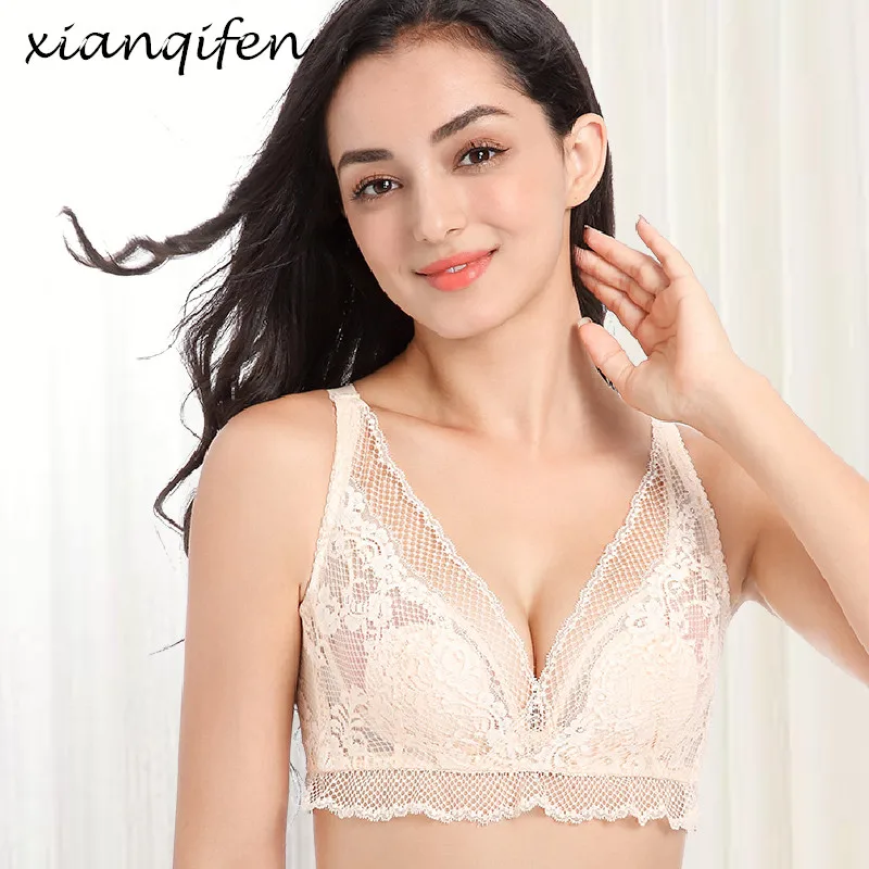 Xianqifen ультра тонкий кружевной минимайзер bralette нижнее белье бюстгальтер топ для