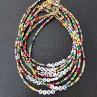 fashion bohemia handmade diy rice bead necklace letter lucky love angel choker clavicular chain colorful female beach jewelry