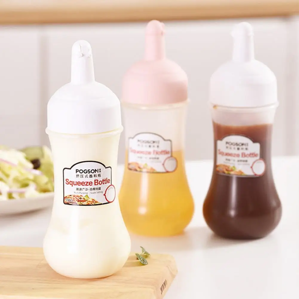 

350ml Squeeze Bottle Multi-use Clear Scale PE Kitchen Strong Sealing Sauce Bottle for Home