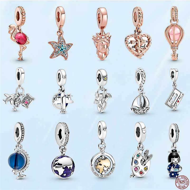 

HOT Sale 925 Sterling Silver Pink Murano Glass Flamingo Dangle Charm Fit Original Pan Bracelet Pendant Necklace Jewelry Gift