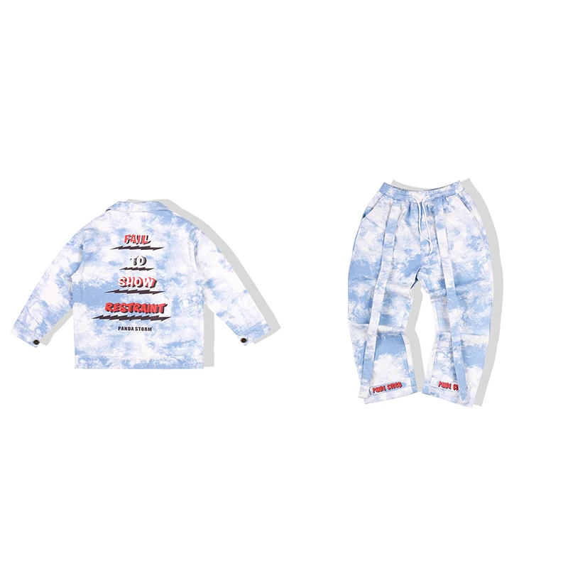 

Children Hip Hop Dance Costumes Boys Sky Blue Tie-dye Denim Jacket Suit Jazz Street Dance Clothes Stage Dance Show Wear