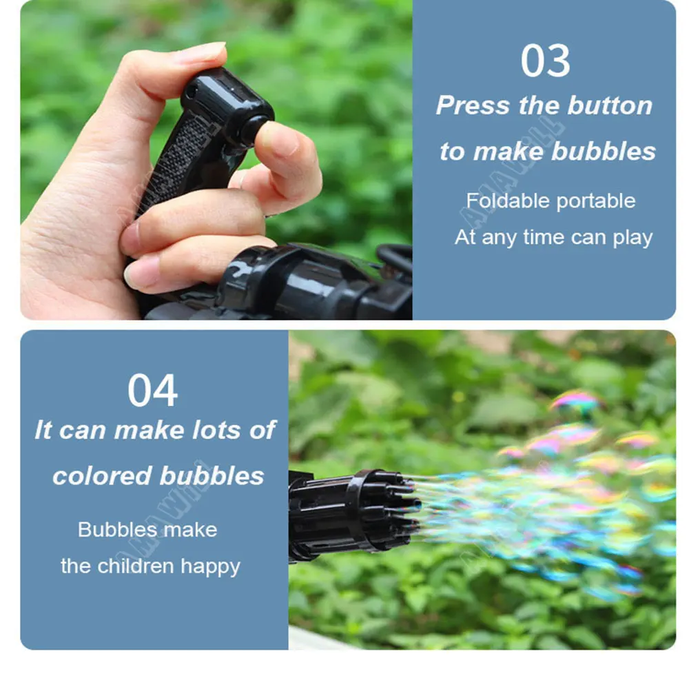 

Gatling Bubble Gun Kids Toys Summer Soap Water Electric Bubble Machine Children Birthday Gifts For Baby Shower Wedding Supplies