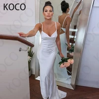 macdugal wedding dress 2021 simple v neck satin beach bride mermaid gown sexy backless vestido de novia civil women skirt