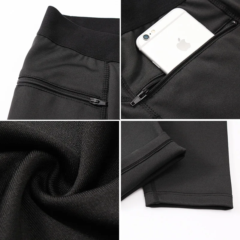 Men Compression Breathable Running Pants Workout Base Layer Tights Leggings Fitness Gym Trousers with Zipper Pocket Custom Logo | Спорт и