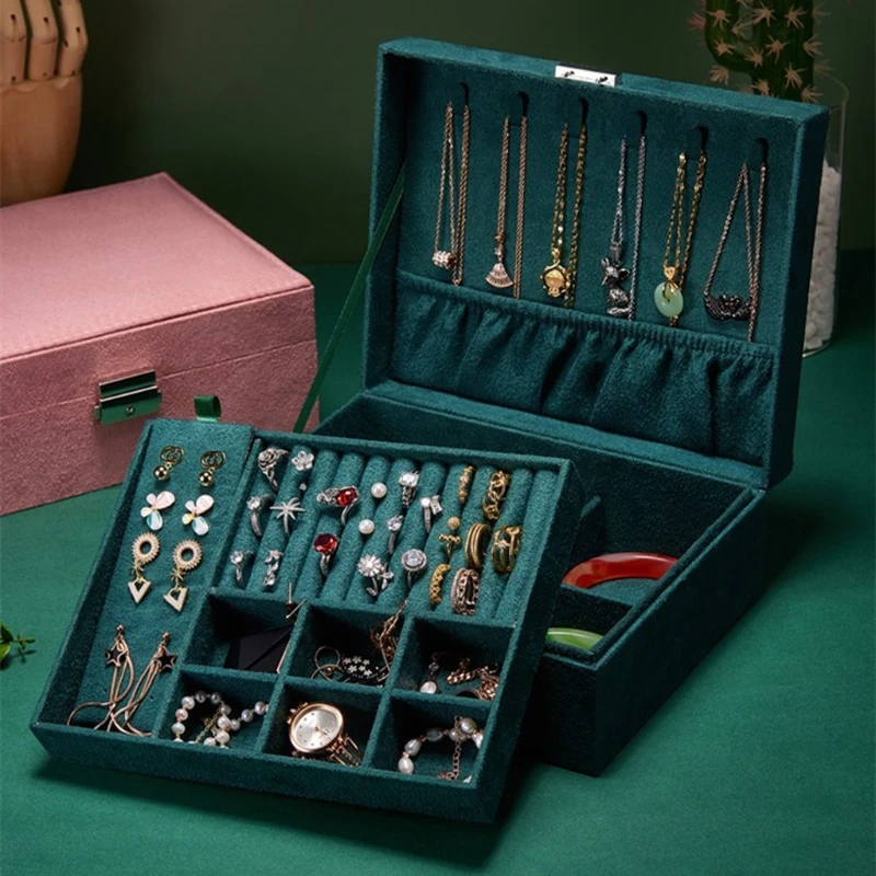 

Jewelry Box Organizer 2 Layer Jewel Storage Case Necklace Earrings Ring Leather Display Jewel Holder with Removable Tray