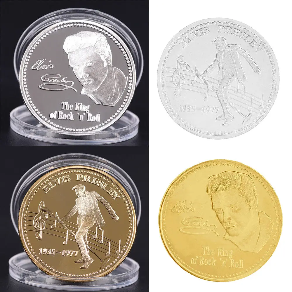 Элвис цвет серебристый Золотой памятная CoinElvis Presley 1935 1977 из серии игр The King of N рок н