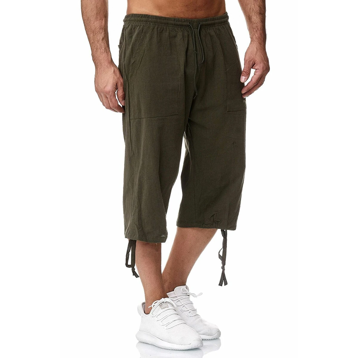 

Men's Loose Breathable Harem Solid Calf Length Pants 2020 Black Khaki Summer Casual Cotton Linen Sports Drawstring Pants