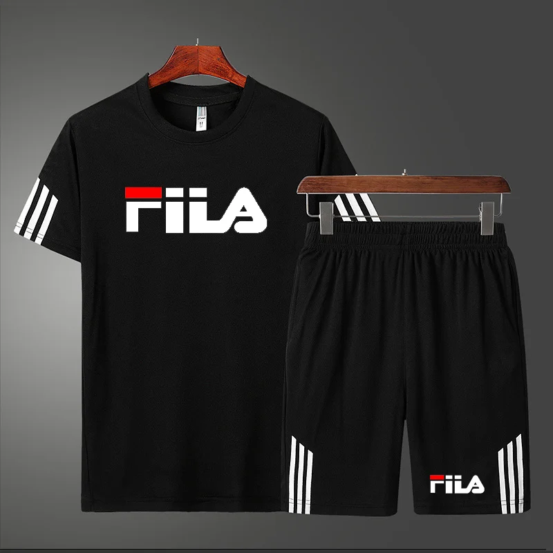 

Summer Men's Large Size Mesh Suit O-Neck T-Shirt + Shorts Two-Piece Running Training Suit Loose Breathable Sportswear