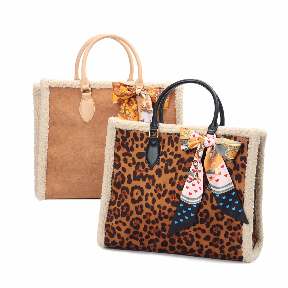 Luxury Designer Handbags Women Fashion Large Capacity Tote Bags With Silk Scarf Elegant Ladies Winter Plush Shoulder Bags 2021