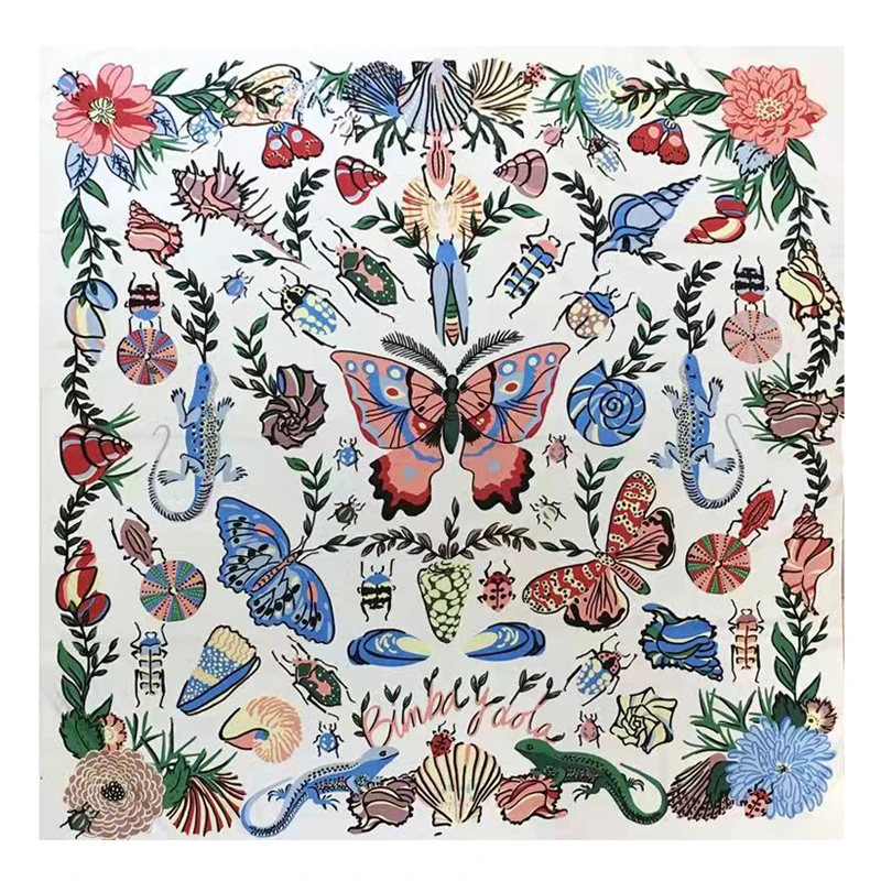 

New Scarf Women Large Shawls Plant Butterfly Stoles Square Bandana Kerchief Hijab Scarf Female Foulards 130CM