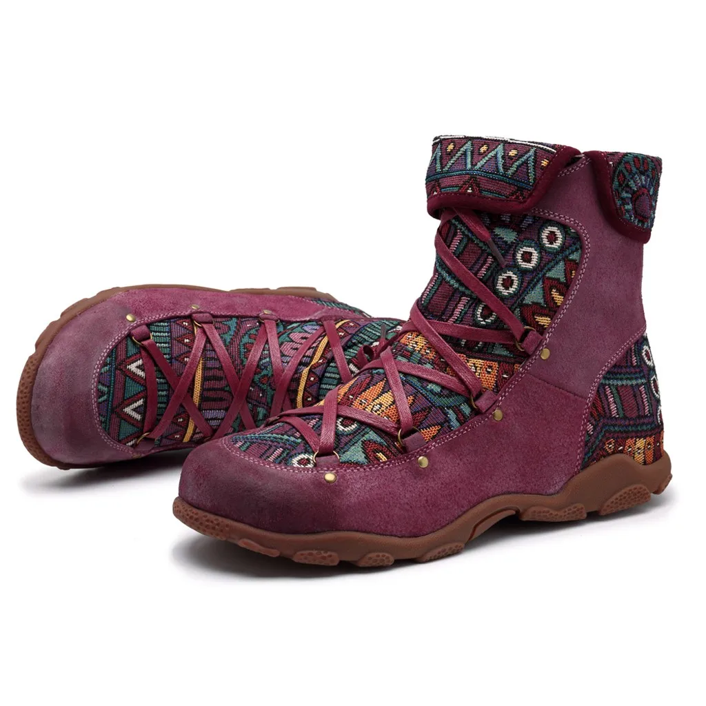 Богемные женские ботинки на плоской подошве с круглым носком ботильоны для