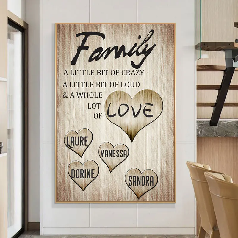 

Настенный плакат на холсте с именем семьи, 2-4 имена, сердце
