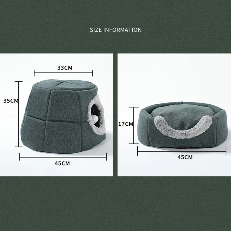 

Enclosed Cat Cave Bed Foldable 2 In 1 Self-Warming Indoor Cozy Pet Tent House Comfy Sleeping Nest Cushion for Small Kitten Dog