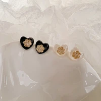 lovoacc cute romantic white black color resin heart earring for women gold color alloy flowers stud earrings statement jewelry