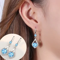 2021 fashion silver color earrings pink blue crystal drop dangle ear stud for women long cuff earring party jewelry
