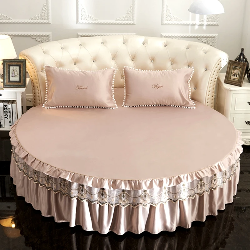 

Однотонная кружевная постельная юбка из мытого шелка, 1 шт./3 шт., круглые простыни, мягкое/удобное/дышащее покрывало для кровати, размер на заказ # sw