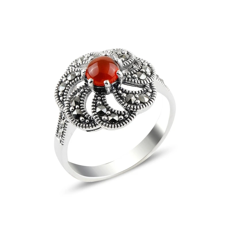 

Серебряное кольцо Silverlina с красным агатом и марказитом