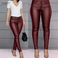 women s pu leather pants black sexy stretch tights pencil 3xl large size pants high waist long casual spring and autumn solid