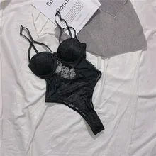 Ropa interior Sexy moldeadora de cuerpo, sujetadores de encaje, ropa interior de una pieza, tirantes grandes, halter, pechos grandes, sujetador de anillo de acero, chaleco Delgado hueco (2)