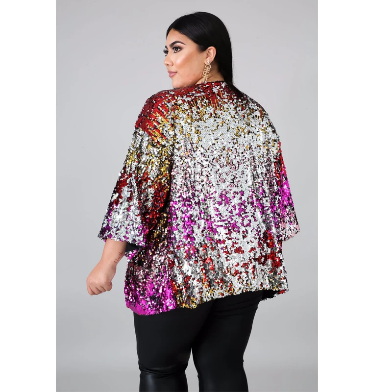 Autumn Coats and Jackets Women V Neck Long Sleeve Sequin Cardigan Casual Jacket Loose Plus Size Wholesale Dropshipping | Женская одежда