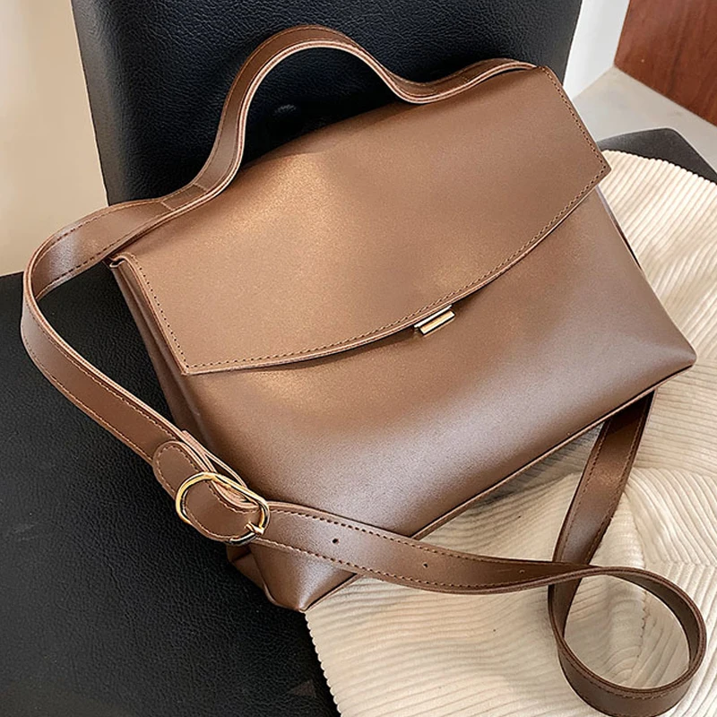 

Women's Simple Pure Color Handbags 2021 Autumn Lady Designer Retro Elegant Large Capacity Shoulder High Quality PU Diagonal Bags