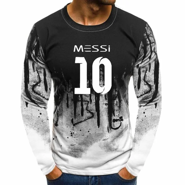 Новый мужской пуловер с круглым вырезом и градиентом Messi 10 принтом Повседневная