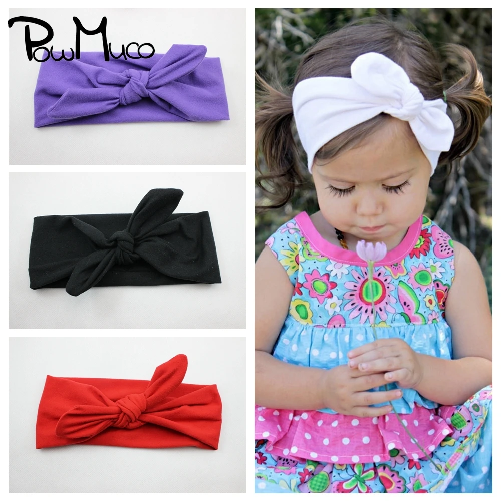

Powmuco 19*8,5 см мягкие удобные хлопка; Повязка на голову однотонные Цвет ручной работы с заячьими ушками для маленьких эластичной лентой для девочек подарок на день рождения