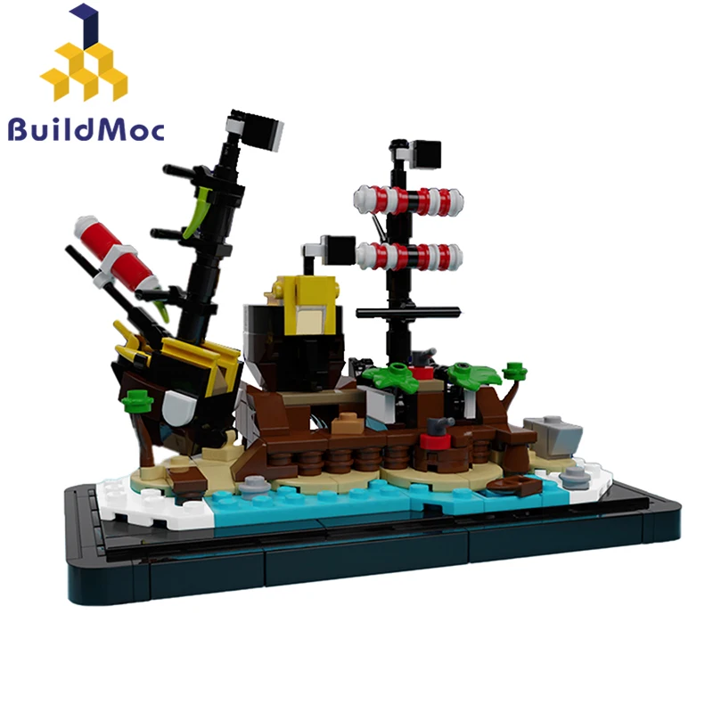 

Buildmoc, город, рыба, лодка, корабль, пиратский залив, 368 шт., модель MOC, строительные блоки, игрушки для детей, «сделай сам», городская игрушка, дет...