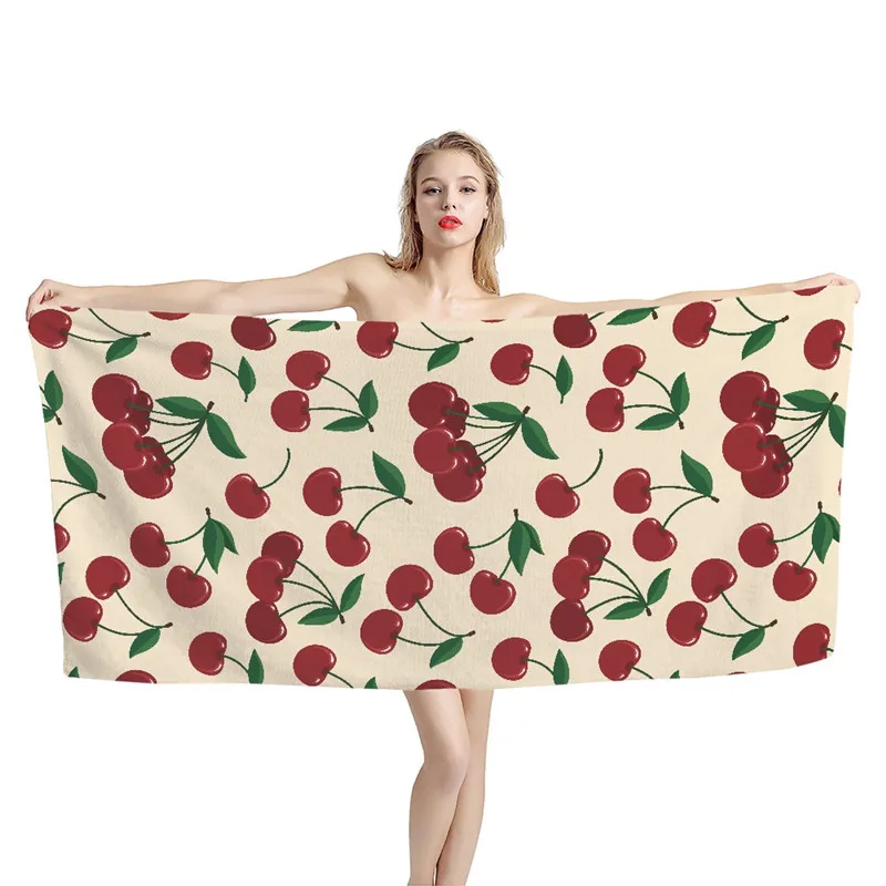 

Upetstory Cherry Print Bath Towel Women Shower Beach Towels Absorbent Soft Face Towel for Adult Kids Spa Sport Towels 75x150cm