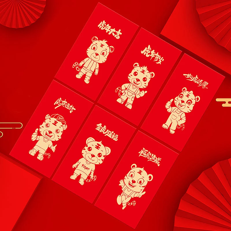 

2022 Китайский Зодиак, Новогодний подарочный пакет, красный конверт Hongbao для денег на удачу, красный конверт с изображением Тайгера